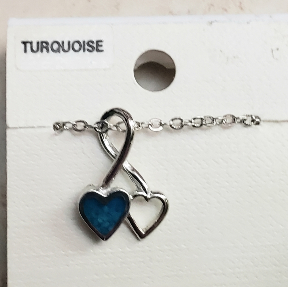 ⚠️SALE⚠️ New Turquoise Inlay Double Heart Pendant With Chain Necklace - Picture 3 of 7
